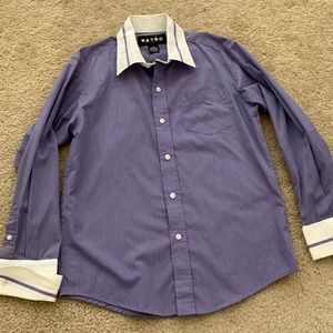 Retro Boy’s long sleeve polo shirt . Sz 12 . Striped  purple. cotton/polyester